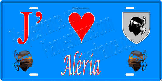 Plaque métal décorative 15 x 30 cm bleu J' ❤️ Aléria  Canton de Ghisonaccia Haute-Corse