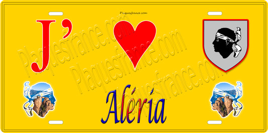 Plaque métal décorative 15 x 30 cm jaune J' ❤️ Aléria  Canton de Ghisonaccia Haute-Corse