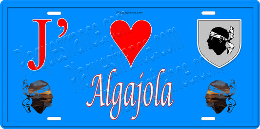 Plaque métal décorative 15 x 30 cm bleu J' ❤️ Algajola  Canton de Calvi Haute-Corse