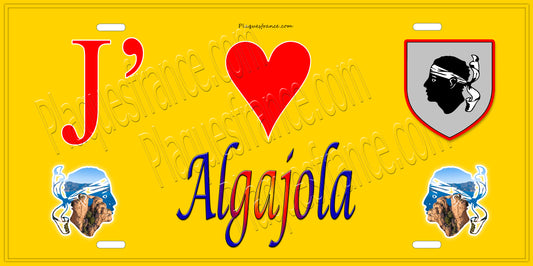 Plaque métal décorative 15 x 30 cm jaune J' ❤️ Algajola  Canton de Calvi Haute-Corse