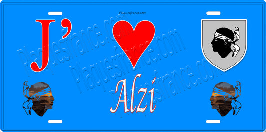 Plaque métal décorative 15 x 30 cm bleu J' ❤️ Alzi Canton de Golo-Morosaglia Haute-Corse