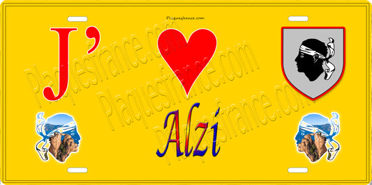 Plaque métal décorative 15 x 30 cm jaune J' ❤️ Alzi Canton de Golo-Morosaglia Haute-Corse