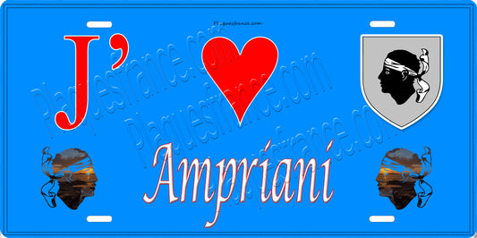 Plaque métal décorative 15 x 30 cm bleu J' ❤️ Ampriani  Canton de Ghisonaccia Haute-Corse