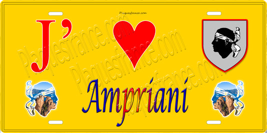 Plaque métal décorative 15 x 30 cm jaune J' ❤️ Ampriani  Canton de Ghisonaccia Haute-Corse