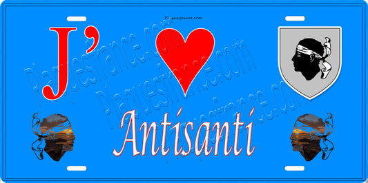 Plaque métal décorative 15 x 30 cm bleu J' ❤️ Antisanti  Canton de Ghisonaccia Haute-Corse