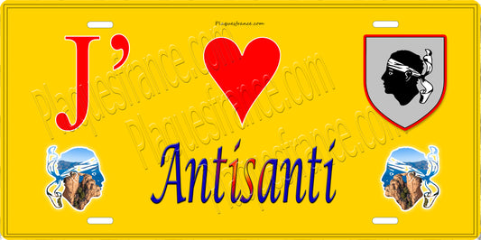 Plaque métal décorative 15 x 30 cm jaune J' ❤️ Antisanti  Canton de Ghisonaccia Haute-Corse