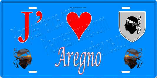 Plaque métal décorative 15 x 30 cm bleu J' ❤️ Aregno  Canton de Calvi Haute-Corse