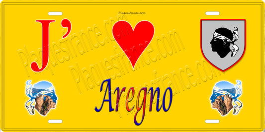 Plaque métal décorative 15 x 30 cm jaune J' ❤️ Aregno  Canton de Calvi Haute-Corse