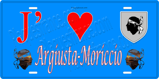 Plaque métal décorative 15 x 30 cm  bleu J' ❤️ Argiusta Moricio  canton de Taravo-Ornano Corse du Sud