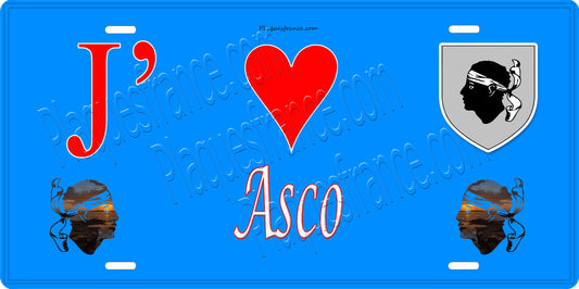Plaque métal décorative 15 x 30 cm bleu J' ❤️ Asco  Canton de Golo-Morosaglia Haute-Corse