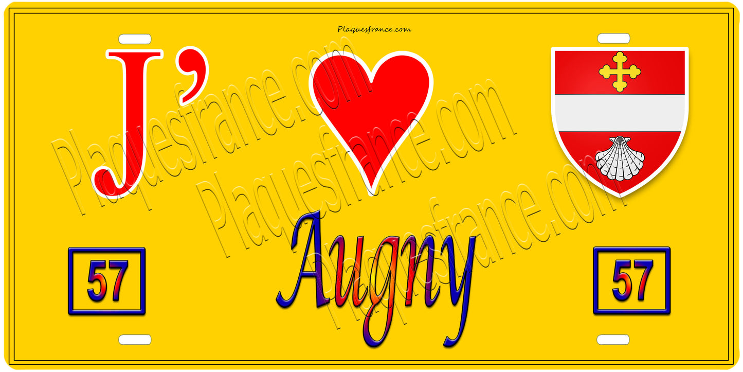 Plaque métal décorative 15 x 30 cm fond  mur jaune 57 J' ❤️Augny, canton des Coteaux de Moselle 57
