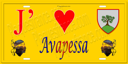 Plaque métal décorative 15 x 30 cm jaune J' ❤️ Avapessa  Canton de Calvi Haute-Corse