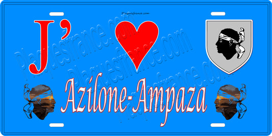Plaque métal décorative 15 x 30 cm bleu J' ❤️ Azilone Ampaza  canton de Taravo-Ornano Corse du Sud