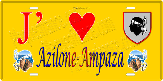 Plaque métal décorative 15 x 30 cm jaune J' ❤️ Azilone Ampaza  canton de Taravo-Ornano Corse du Sud