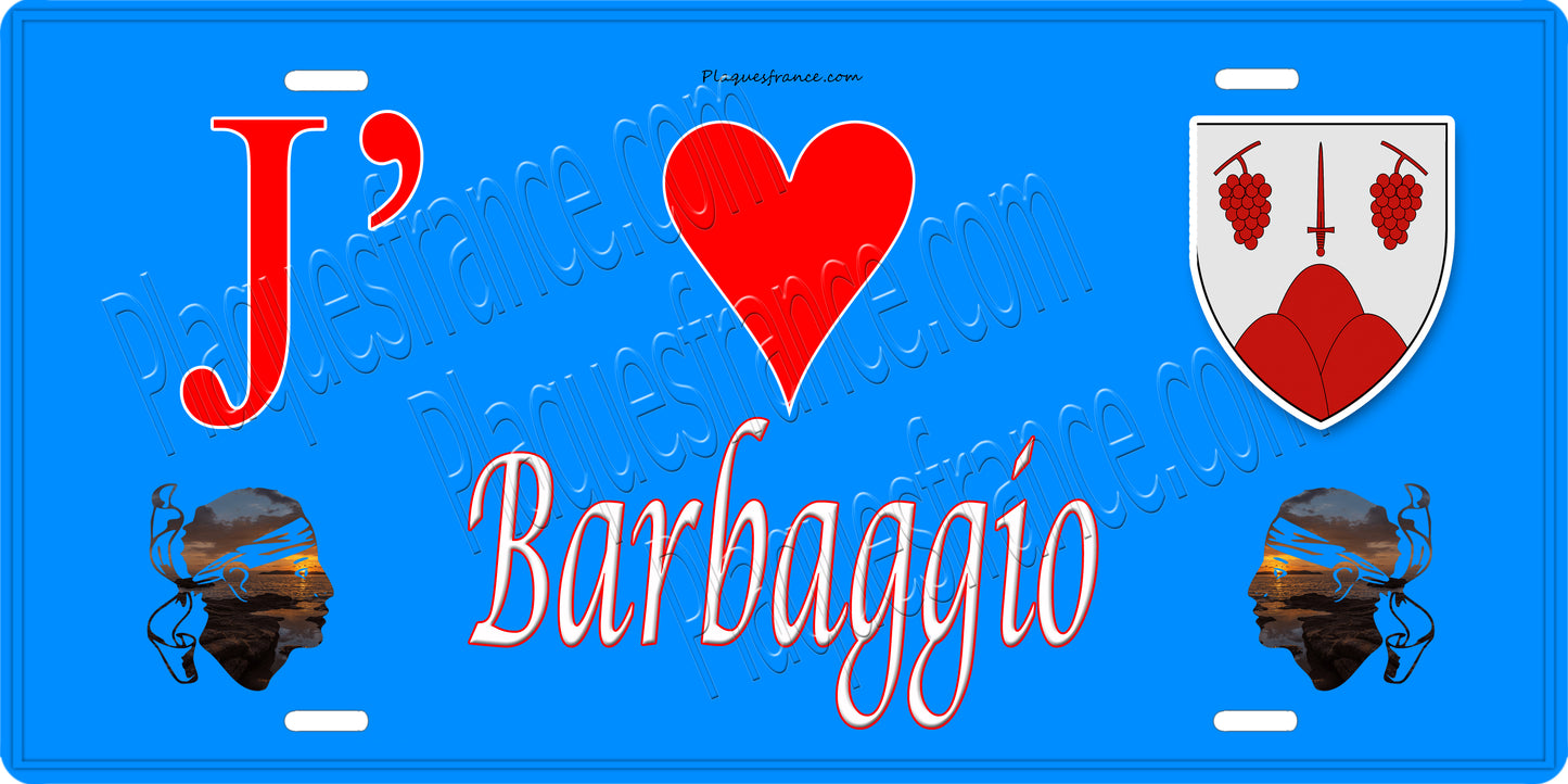 Plaque métal décorative 15 x 30 cm bleu J' ❤️ Barbaggio  Canton de Biguglia-Nebbio Haute-Corse