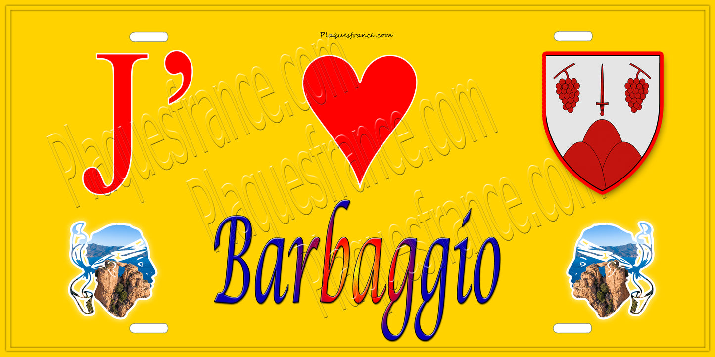 Plaque métal décorative 15 x 30 cm jaune J' ❤️ Barbaggio  Canton de Biguglia-Nebbio Haute-Corse