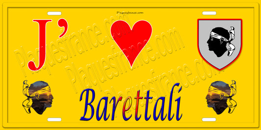 Plaque métal décorative 15 x 30 cm jaune J' ❤️ Barrettali  Canton du Cap Corse Haute-Corse