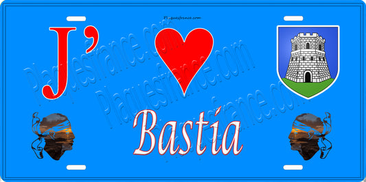 Plaque métal décorative 15 x 30 cm bleu J' ❤️ Bastia  Canton de Bastia Haute-Corse