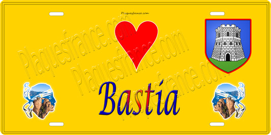 Plaque métal décorative 15 x 30 cm jaune J' ❤️ Bastia  Canton de Bastia Haute-Corse