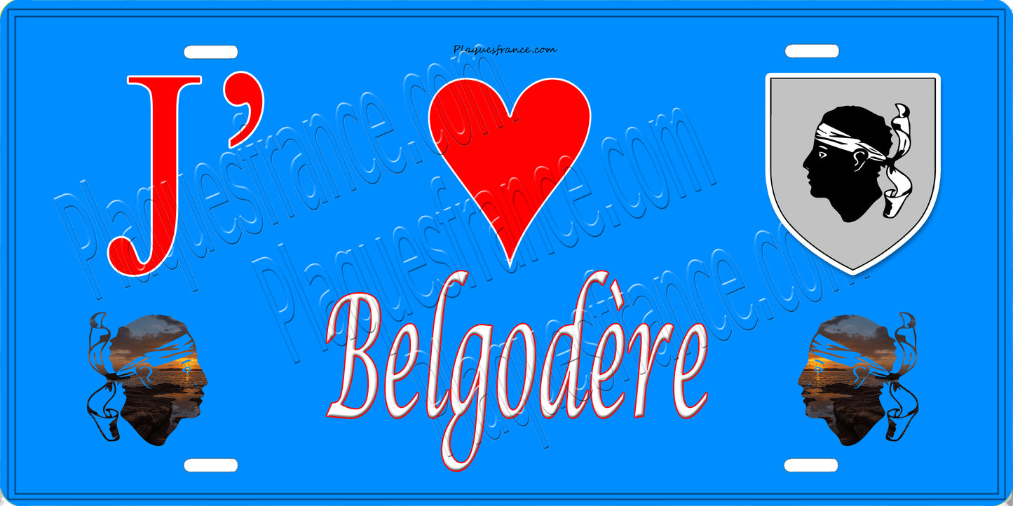 Plaque métal décorative 15 x 30 cm bleu J' ❤️ Belgodère  Canton de L'Île-Rousse Haute-Corse