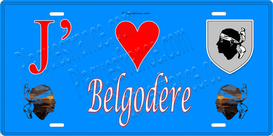 Plaque métal décorative 15 x 30 cm bleu J' ❤️ Belgodère  Canton de L'Île-Rousse Haute-Corse