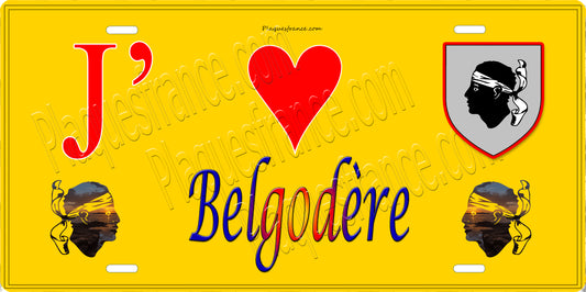 Plaque métal décorative 15 x 30 cm jaune J' ❤️ Belgodère  Canton de L'Île-Rousse Haute-Corse