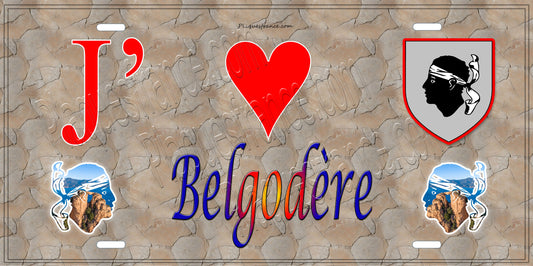 Plaque métal décorative 15 x 30 cm mur antique J' ❤️ Belgodère  Canton de L'Île-Rousse Haute-Corse