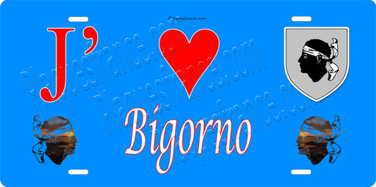 Plaque métal décorative 15 x 30 cm bleu J' ❤️ Bigorno  Canton de Golo-Morosaglia Haute-Corse