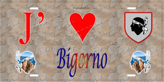 Plaque métal décorative 15 x 30 cm mur antique J' ❤️ Bigorno  Canton de Golo-Morosaglia Haute-Corse