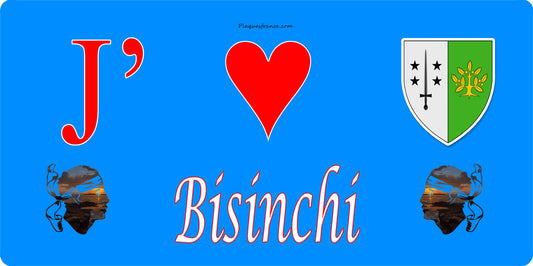 Plaque métal décorative 15 x 30 cm bleu J' ❤️ Bisinchi  Canton de Golo-Morosaglia Haute-Corse