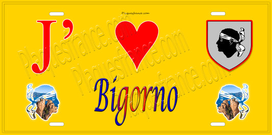Plaque métal décorative 15 x 30 cm jaune J' ❤️ Bigorno  Canton de Golo-Morosaglia Haute-Corse