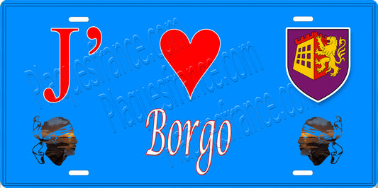 Plaque métal décorative 15 x 30 cm bleu J' ❤️ Borgo  Canton de Borgo Haute-Corse