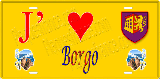 Plaque métal décorative 15 x 30 cm jaune J' ❤️ Borgo  Canton de Borgo Haute-Corse