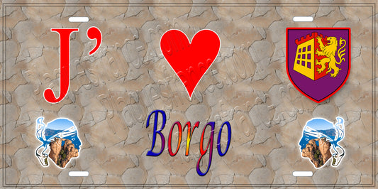 Plaque métal décorative 15 x 30 cm mur antique J' ❤️ Borgo  Canton de Borgo Haute-Corse