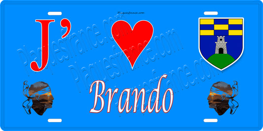 Plaque métal décorative 15 x 30 cm bleu J' ❤️ Brando  Canton du Cap Corse Haute-Corse