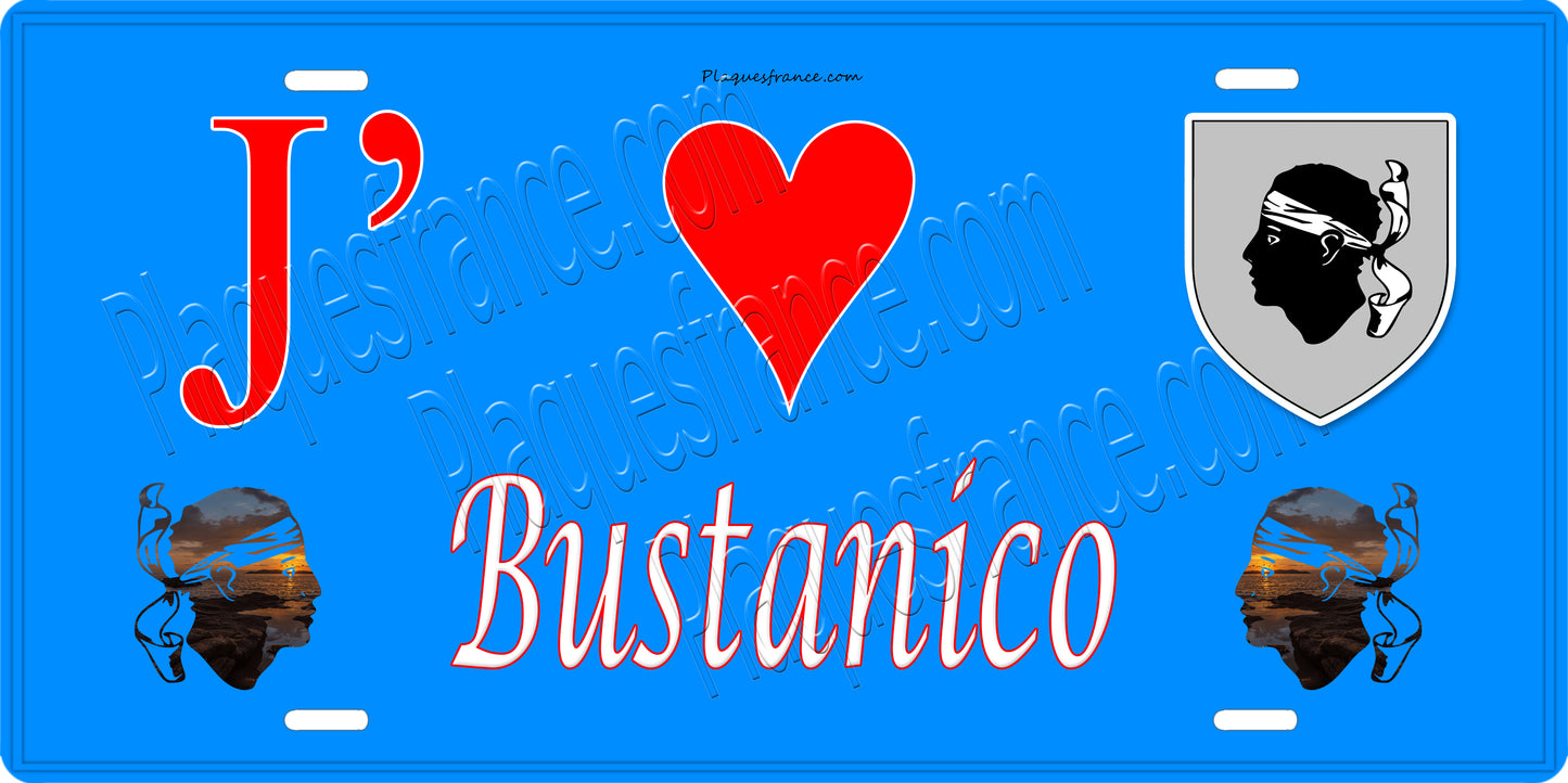 Plaque métal décorative 15 x 30 cm bleu J' ❤️ Bustanico  Canton de Golo-Morosaglia Haute-Corse