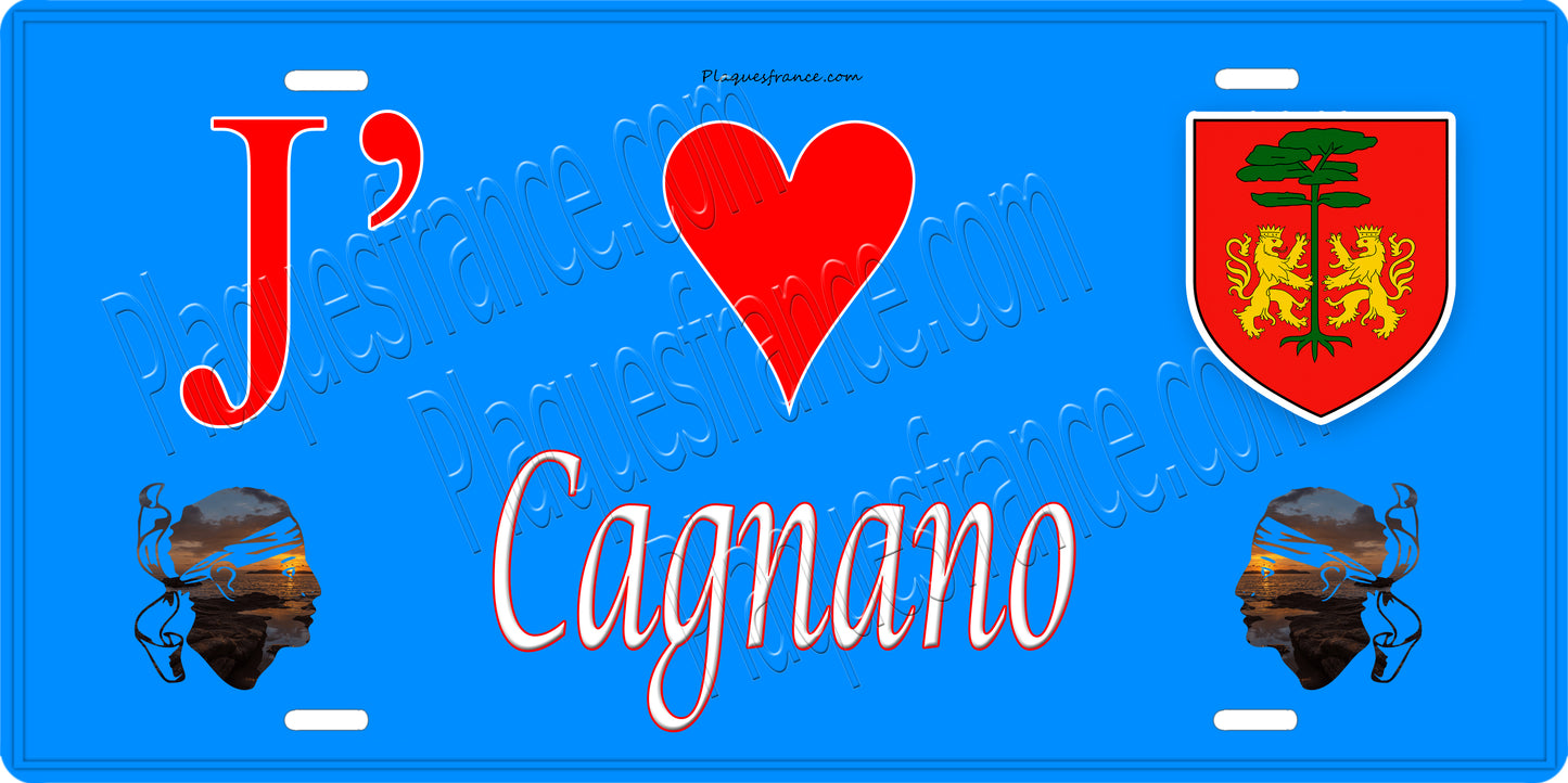 Plaque métal décorative 15 x 30 cm bleu J' ❤️ Cagnano  Canton du Cap Corse Haute-Corse
