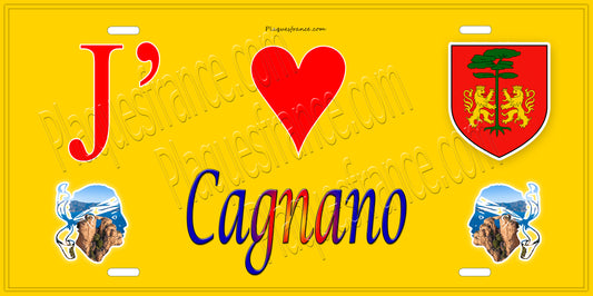 Plaque métal décorative 15 x 30 cm jaune J' ❤️ Cagnano  Canton du Cap Corse Haute-Corse