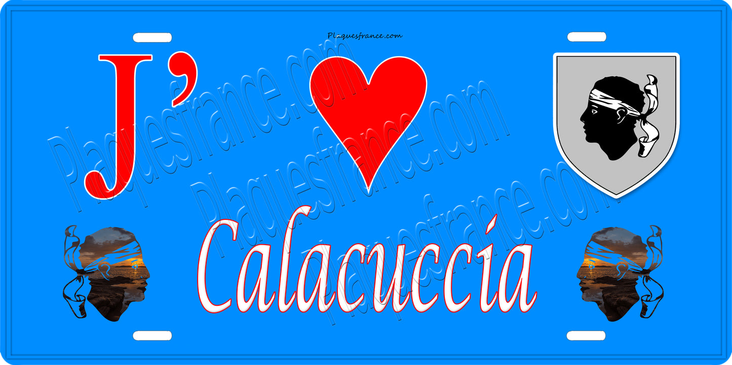 Plaque métal décorative 15 x 30 cm bleu J' ❤️ Calacuccia  Canton Golo-Morosaglia Haute-Corse