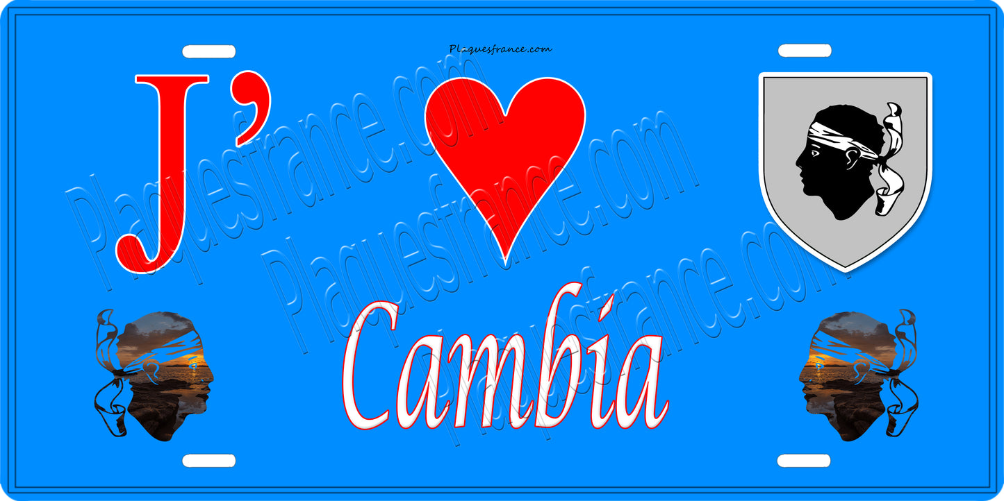 Plaque métal décorative 15 x 30 cm bleu J' ❤️ Cambia  Canton de Golo-Morosaglia Haute-Corse