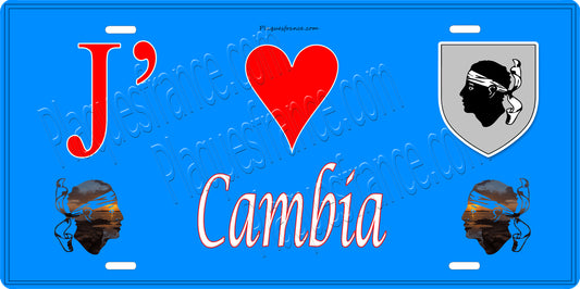 Plaque métal décorative 15 x 30 cm bleu J' ❤️ Cambia  Canton de Golo-Morosaglia Haute-Corse
