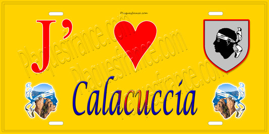 Plaque métal décorative 15 x 30 cm jaune J' ❤️ Calacuccia  Canton Golo-Morosaglia Haute-Corse
