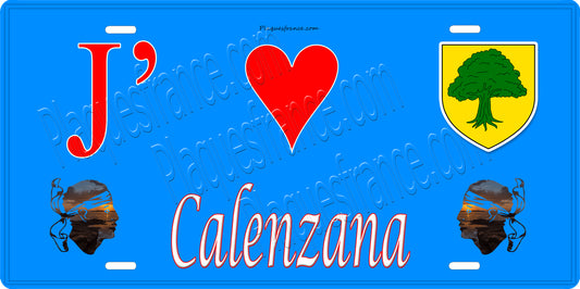 Plaque métal décorative 15 x 30 cm bleu J' ❤️ Calenzana  Canton de Calvi Haute-Corse