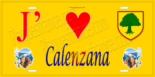 Plaque métal décorative 15 x 30 cm jaune J' ❤️ Calenzana  Canton de Calvi Haute-Corse