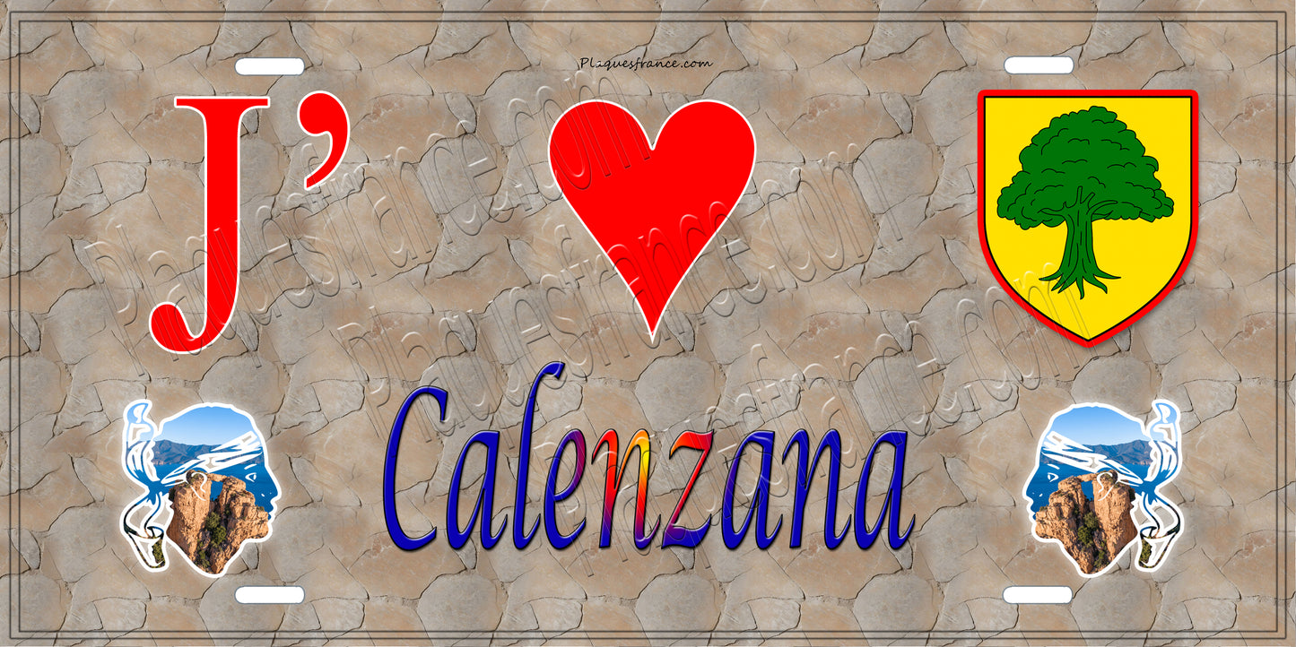 Plaque métal décorative 15 x 30 cm mur antique J' ❤️ Calenzana  Canton de Calvi Haute-Corse