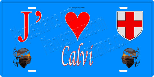 Plaque métal décorative 15 x 30 cm bleu J' ❤️ Calvi Canton de Calvi Haute-Corse