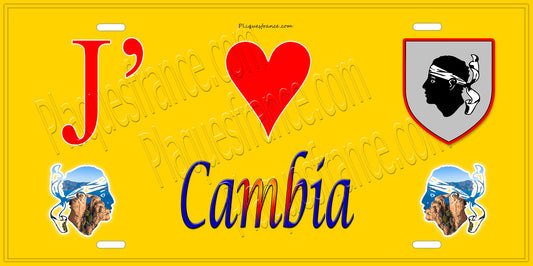 Plaque métal décorative 15 x 30 cm jaune J' ❤️ Cambia  Canton de Golo-Morosaglia Haute-Corse