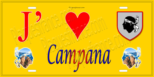 Plaque métal décorative 15 x 30 cm jaune J' ❤️ Campana  Canton de la Castagniccia Haute-Corse