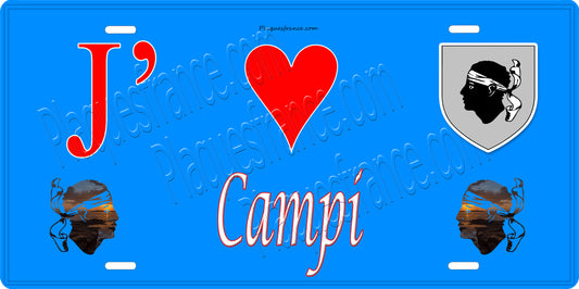 Plaque métal décorative 15 x 30 cm bleu J' ❤️ Campi  Canton de Ghisonaccia Haute-Corse