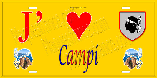 Plaque métal décorative 15 x 30 cm jaune J' ❤️ Campi  Canton de Ghisonaccia Haute-Corse